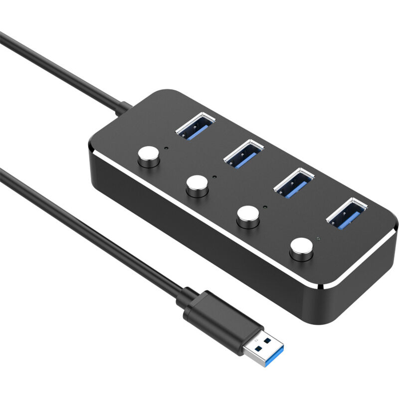 foto del prodotto hub usb, splitter hub usb 3.0 vkusra a 4 porte con cavo usb lungo 4 piedi e interruttore on off led individuale, espansore porta usb per laptop