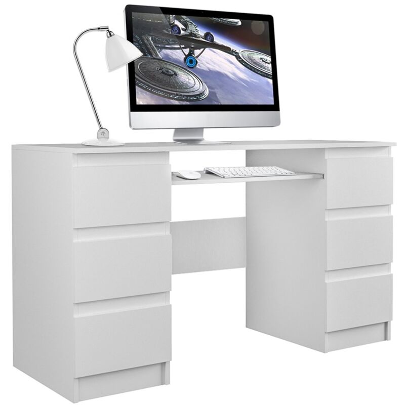 foto del prodotto hucoco bari scrivania per computer scrivania per computer 6 cassetti supporto per tastiera scorrevole arredo ufficio effetto cemento