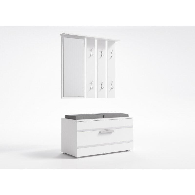 foto del prodotto hucoco caty mobile ingresso a specchio panca dimensioni 41x85x180 panca per scarpiera 6 ganci spogliatoio