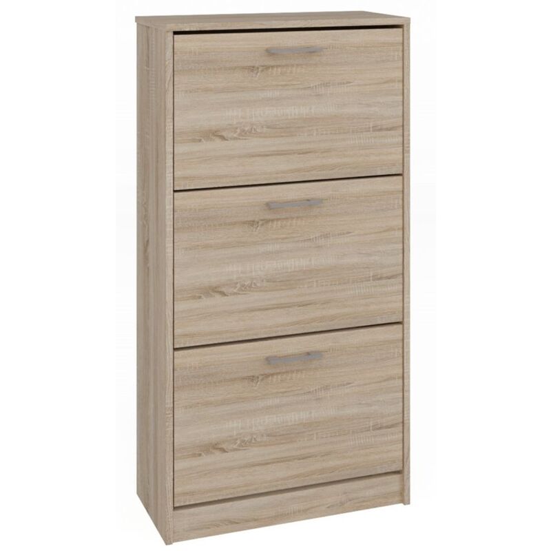 foto del prodotto hucoco fano scarpiera in stile moderno 116x60x28 cm scarpiera 3 ante 6 nicchie mobile da ingresso aspetto legno