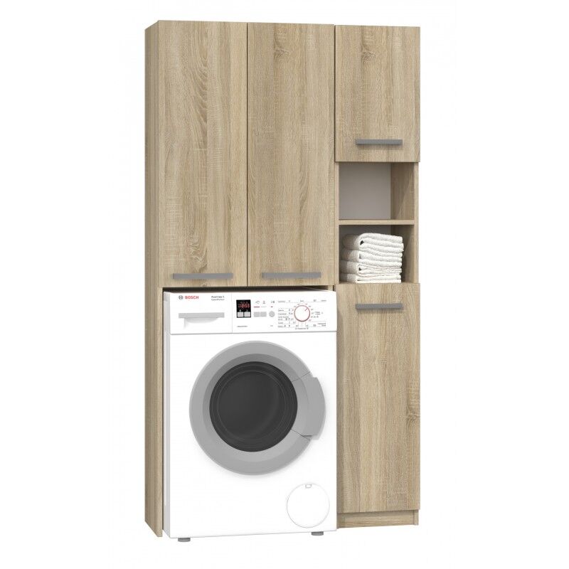 foto del prodotto hucoco karli set da bagno in stile moderno 96x30x183 4 ante 2 ripiani