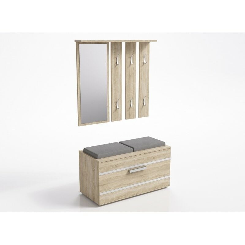 foto del prodotto hucoco kathi mueble de entrada con espejo banco 35x85x180 cm banco zapatero 6 ganchos guardarropa
