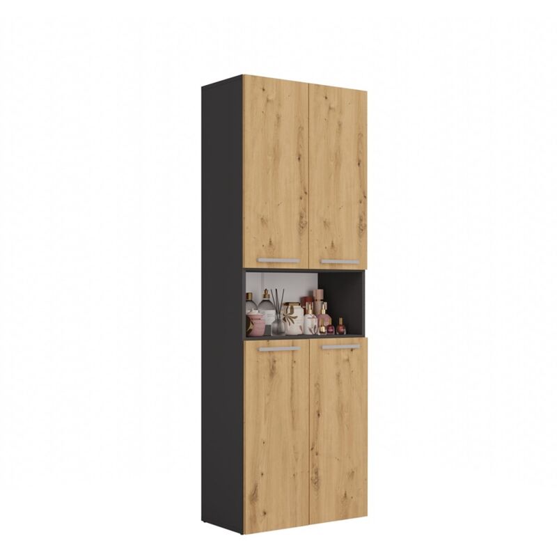 foto del prodotto hucoco moby mobile da bagno con 2 cestini di linea contenitore da bagno 174x60x30 mobile alto