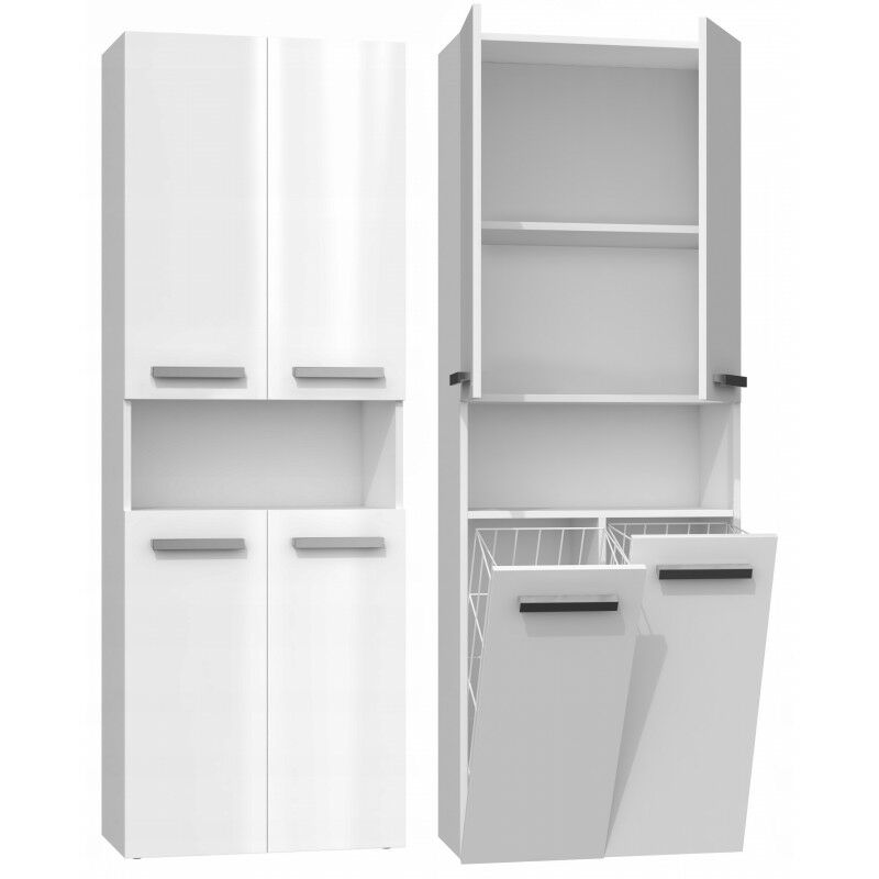 foto del prodotto hucoco moby mobile da bagno con due cesti maniglie minimaliste dimensioni 174x60x30 colonna di archiviazione
