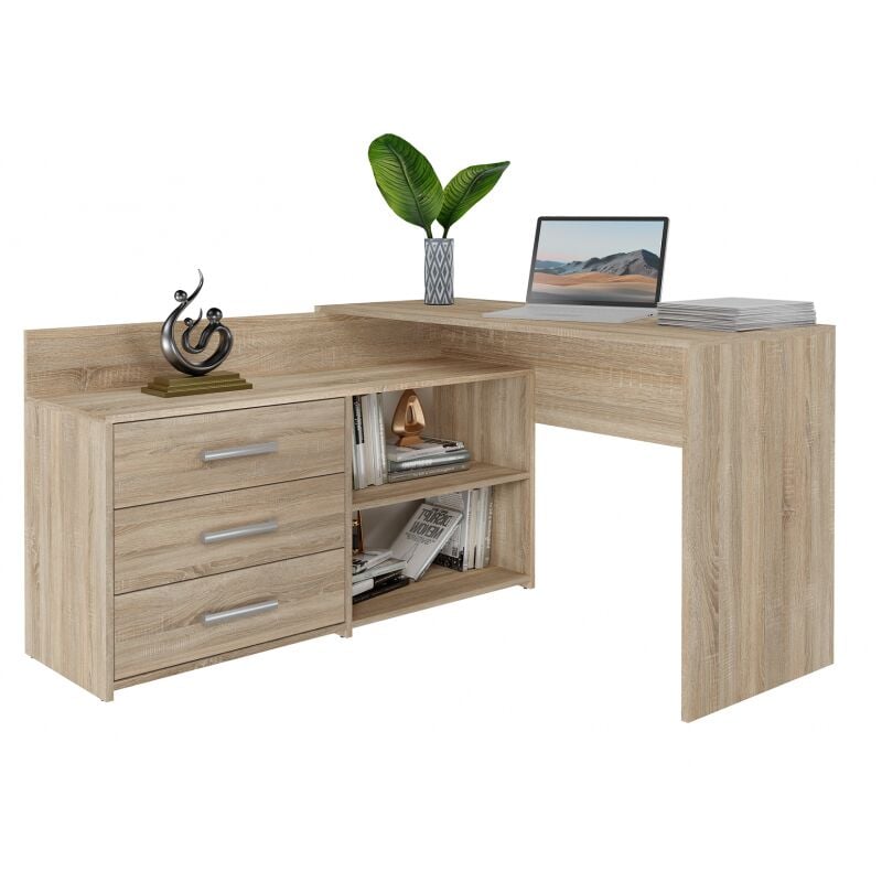 foto del prodotto hucoco moline scrivania angolare con contenitore 3 cassetti 2 ripiani 120x50x76 cm scrivania per computer