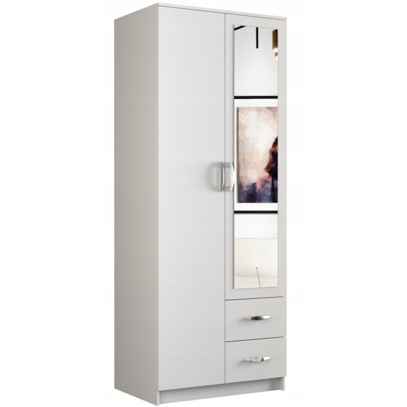 foto del prodotto hucoco roma 80 ufficio camera da letto piccolo armadio armadio multifunzione 2 ante specchio 2 cassetti armadio di stoccaggio camerino