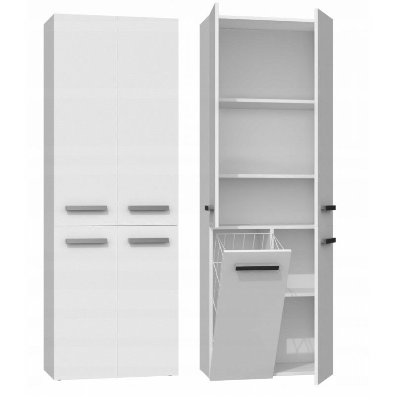 foto del prodotto hucoco rory mobile bagno con cestone dimensioni 174x60x30 mobile contenitore bagno con zona lavanderia