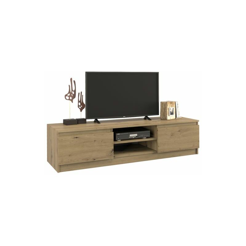 foto del prodotto hucoco tivoli mobile tv in stile moderno 140x40x36cm 2 nicchie 2 ante contenitori tv audio effetto legno