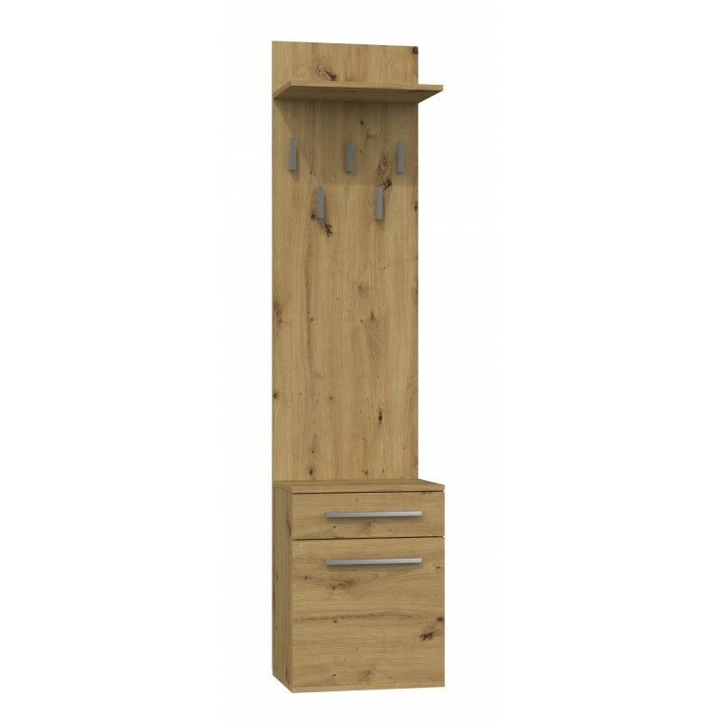 foto del prodotto hucoco vioni armadio guardaroba ingresso appendiabiti a parete con ripiano 5 ganci cassetto contenitore