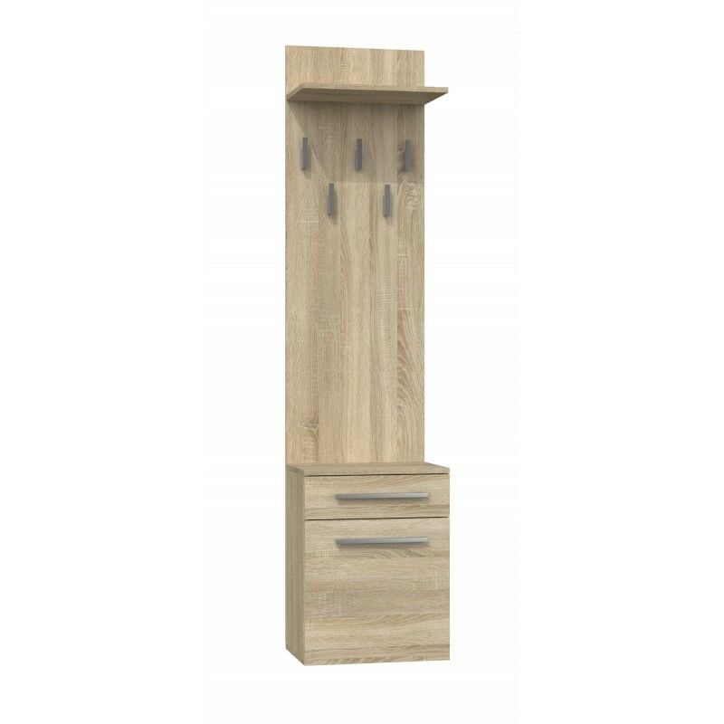 foto del prodotto hucoco vioni armadio guardaroba ingresso appendiabiti a parete con ripiano 5 ganci cassetto contenitore