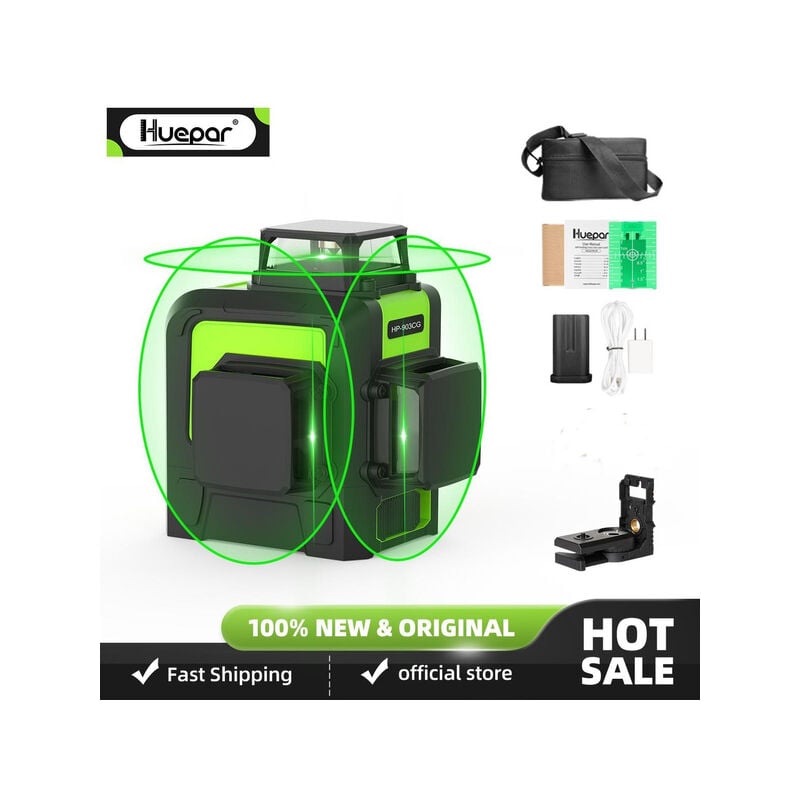 foto del prodotto huepar 3x360 livello laser 3d verde cross line laser autolivellante 147 piedi 45 m grande potenza 903cg