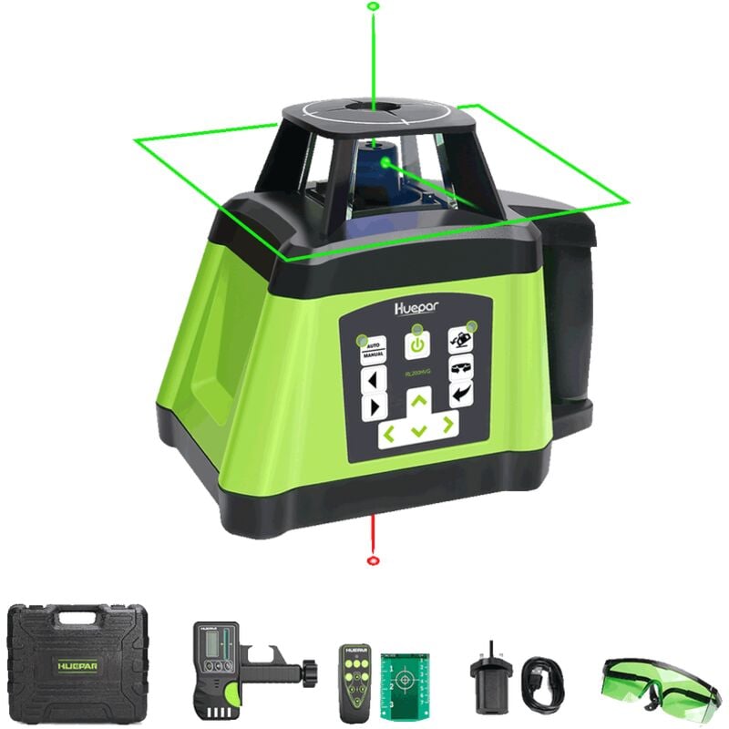 foto del prodotto huepar green kit livella laser rotante autolivellante punti a piombo orizzontali e verticali su e gi livella laser rotante a doppia