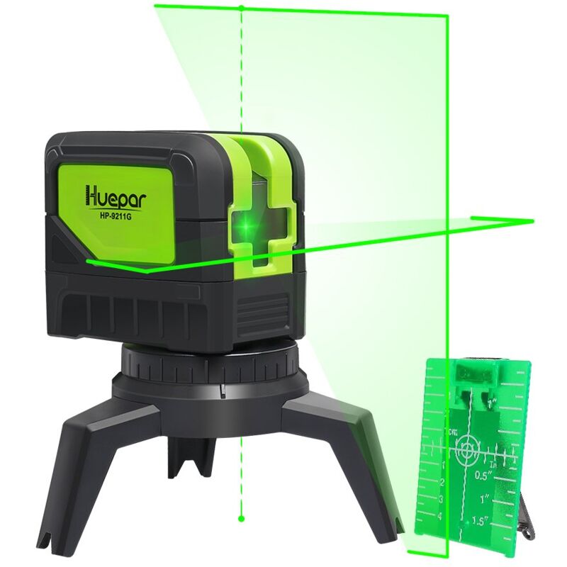 foto del prodotto huepar laser a linee incrociate verde con 2 punti laser, funzione di autolivellamento e inclinazione del laser a linee fai da te con funzione a