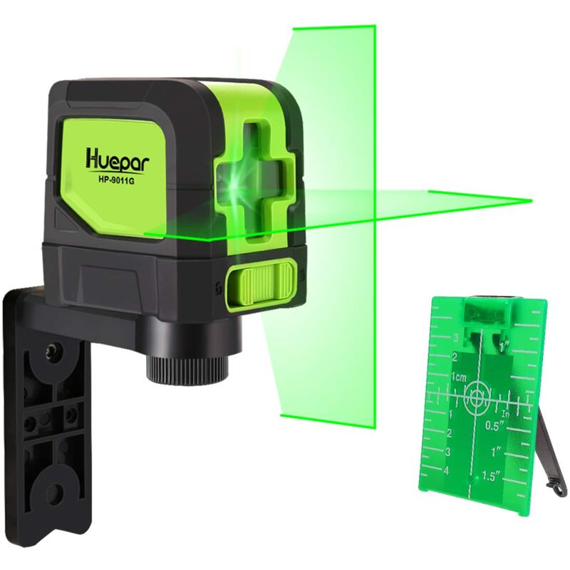 foto del prodotto huepar laser a linee incrociate verde, laser a linee fai da te con funzione di autolivellamento e inclinazione, angolo del raggio h110 v110 ,