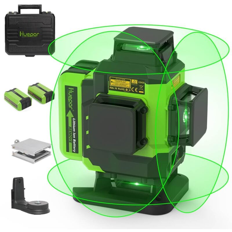 foto del prodotto huepar livella laser 4x360 autolivellante 16 linee raggio verde 4d cross line strumento laser per piastrelle per pavimenti 2 linee laser