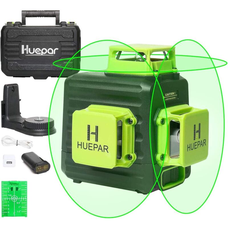 foto del prodotto huepar livella laser autolivellante 3d cross line 3 x 360 12 linee strumento laser di livellamento e allineamento a tre piani con raggio verde,