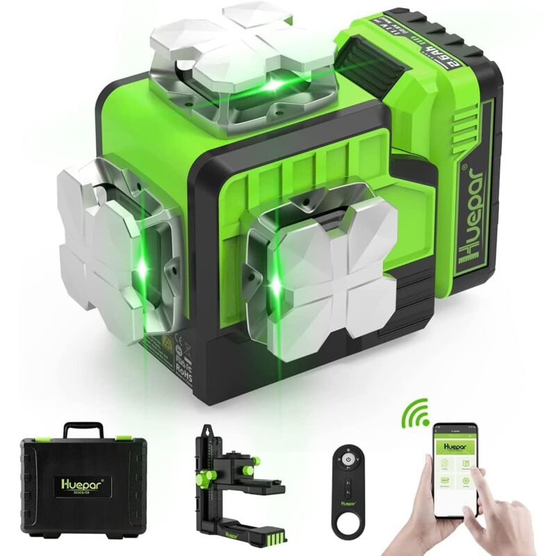 foto del prodotto huepar livello laser 3d autolivellante bluetooth linea per esterni laser verde p03cg