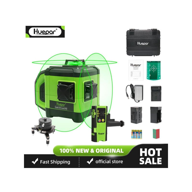 foto del prodotto huepar livello laser elettronico autolivellante 3d a raggio verde 3x360 cross line 130ft livello professionale dt03g