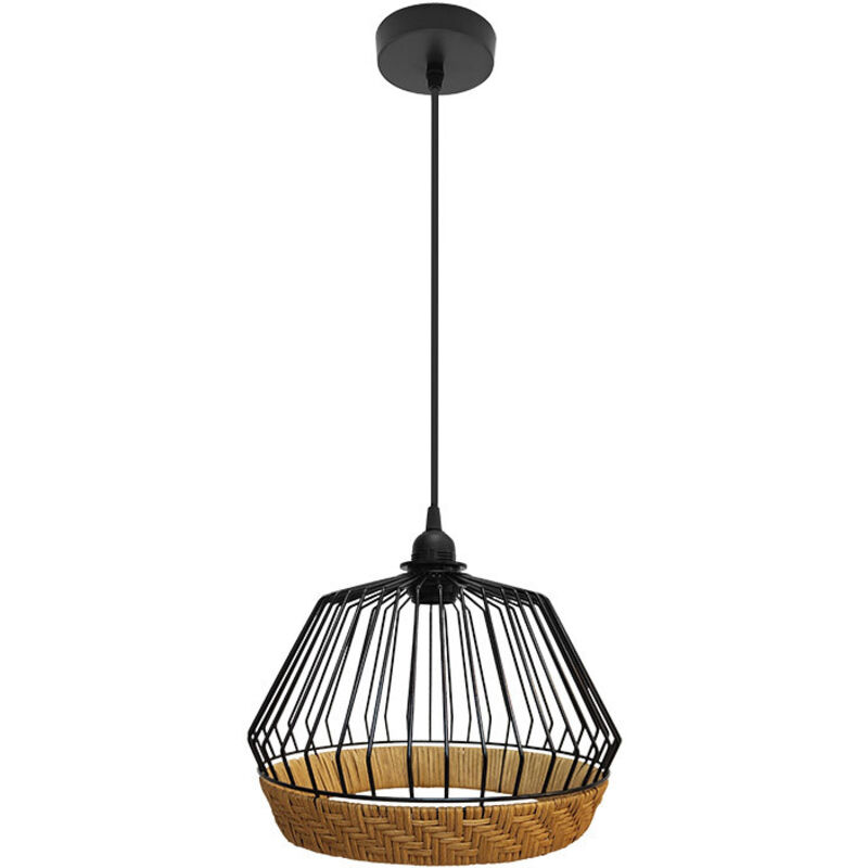 foto del prodotto hugo lampada a sospensione in metallo e rattan nero naturale 1xe27 3772x 25x25cm