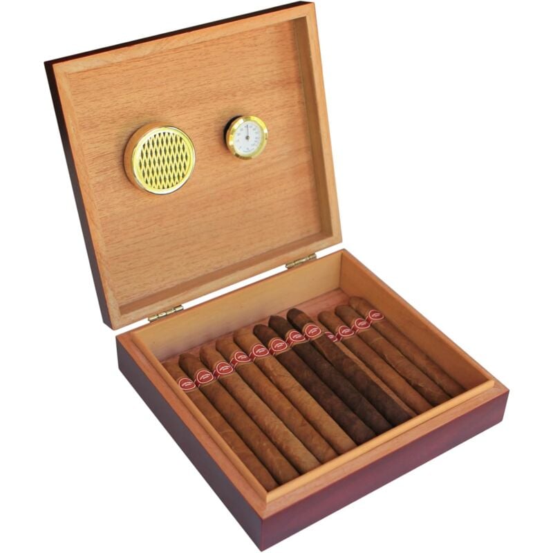 foto del prodotto humidor per sigari in cedro, humidor per sigari con igrometro e humidor integrato, scatola per sigari con chiusura magnetica, regalo per amici color