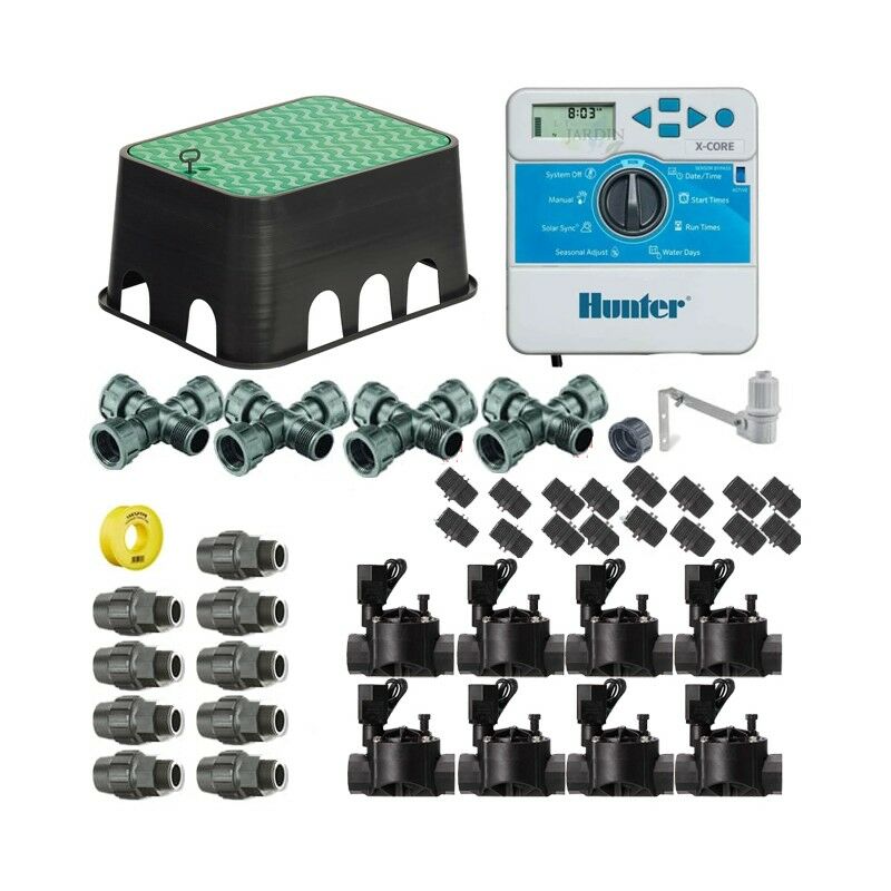 foto del prodotto hunter kit irrigazione automatica professionale rain bird a 8 zone 24v per tubo da 20mm