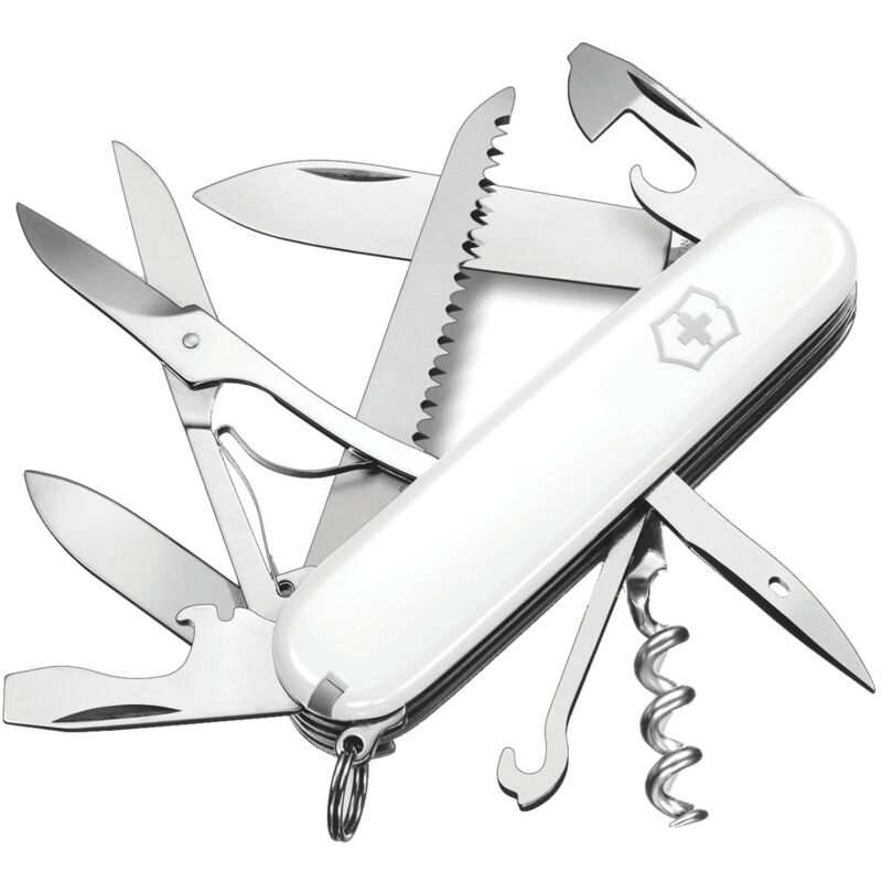 foto del prodotto huntsman, coltellino svizzero, originale, multiuso, campeggio, 15 funzioni, lama, grande, cavatappi, bianco victorinox