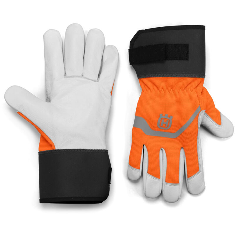 foto del prodotto husqvarna classic guanti protettivi in pelle grigio e arancione unisex certificati en 388