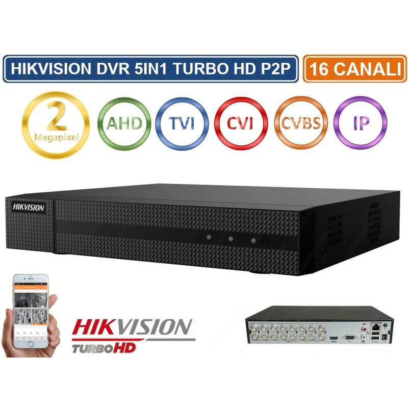 foto del prodotto hwd 5116m dvr 5in1 ahd cvi tvi cvbs ip 16 ch canali utc 2 mpx turbo hd capacit hard disk 2tb hikvision