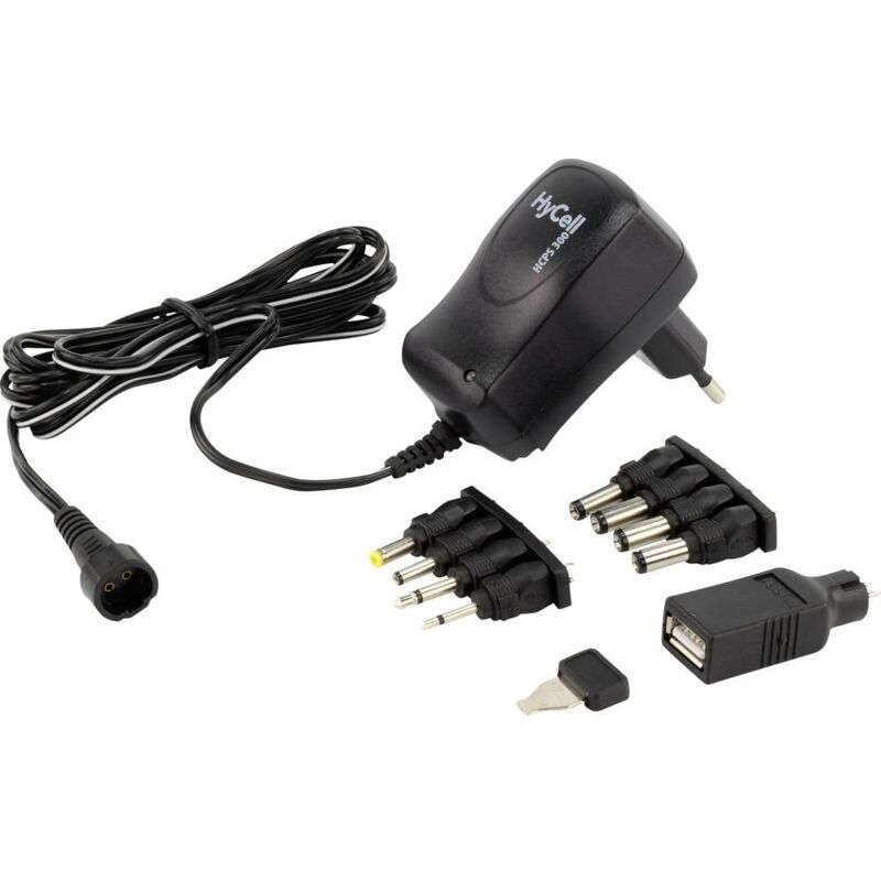 foto del prodotto hycell 1201 0005 alimentatore a spina regolabile 3 v dc, 4.5 v dc, 5 v dc, 6 v dc, 7.5 v dc, 9 v dc, 12 v dc 300 ma 3.6