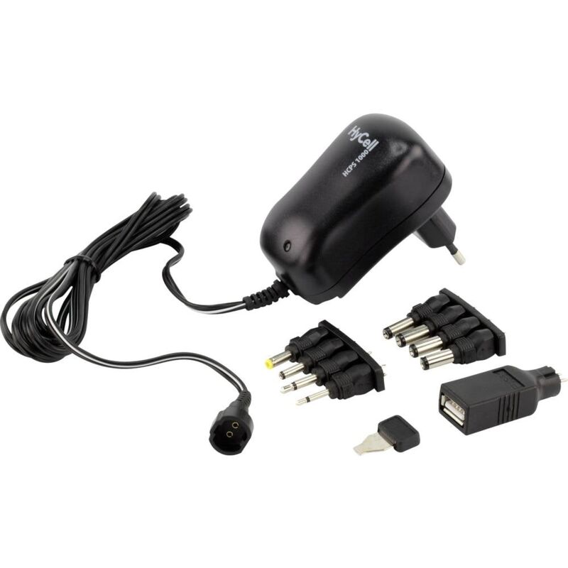 foto del prodotto hycell 1201 0007 alimentatore a spina regolabile 3 v dc, 4.5 v dc, 5 v dc, 6 v dc, 7.5 v dc, 9 v dc, 12 v dc 1000 ma 12