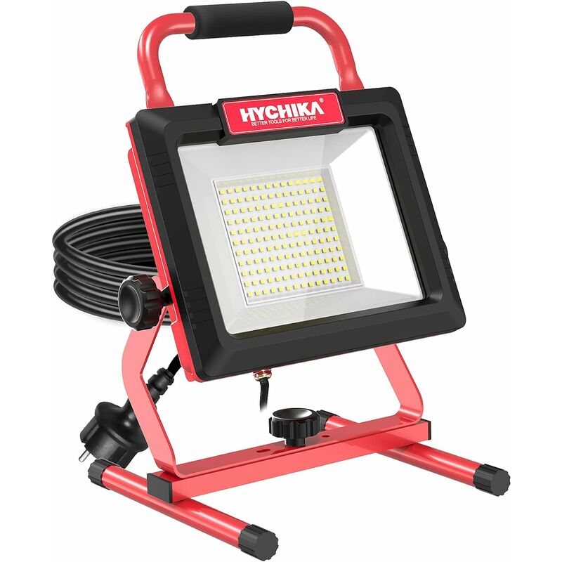 foto del prodotto hychika faretto led da cantiere 100w faro led portatile 12000lm 6500k, 2 luminosit regolabile, ip65 impermeabile, cavo 5m, rotazione 360 , con