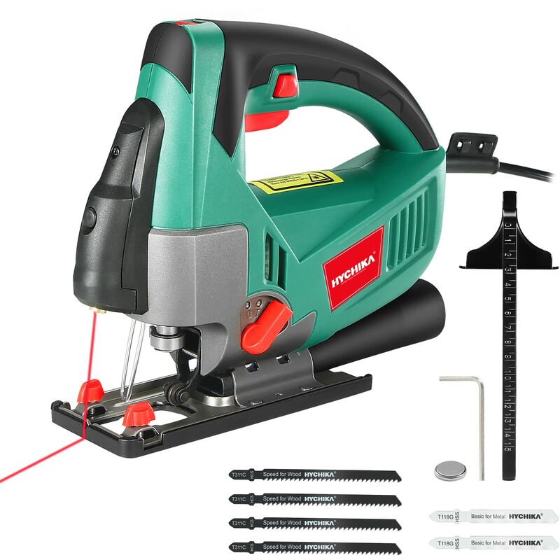 foto del prodotto hychika seghetto alternativo 800w profondit di taglio 110mm, 8003000rpm, 7 velocit variabile, angolo di inclinazione regolabile da 45 , adatto
