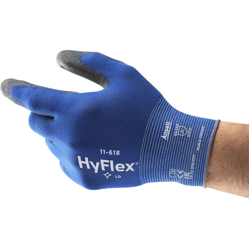 foto del prodotto hyflex 11 618 guanti lavoro sottili, traspiranti e resistenti, protezione meccanica e officina, sicurezza industriale, guanti donna e uomo, blu,