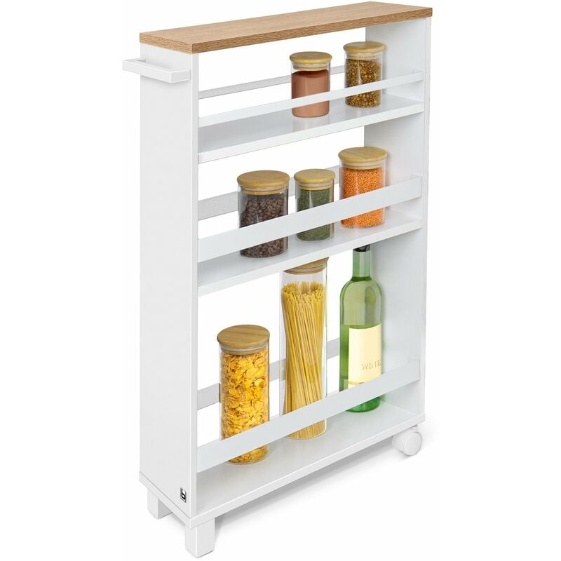 foto del prodotto hylla carrello da cucina scaffale da cucina 50x79x15 cm carrello rotante, scaffale da bagno carrello portaoggetti rovere bomoe