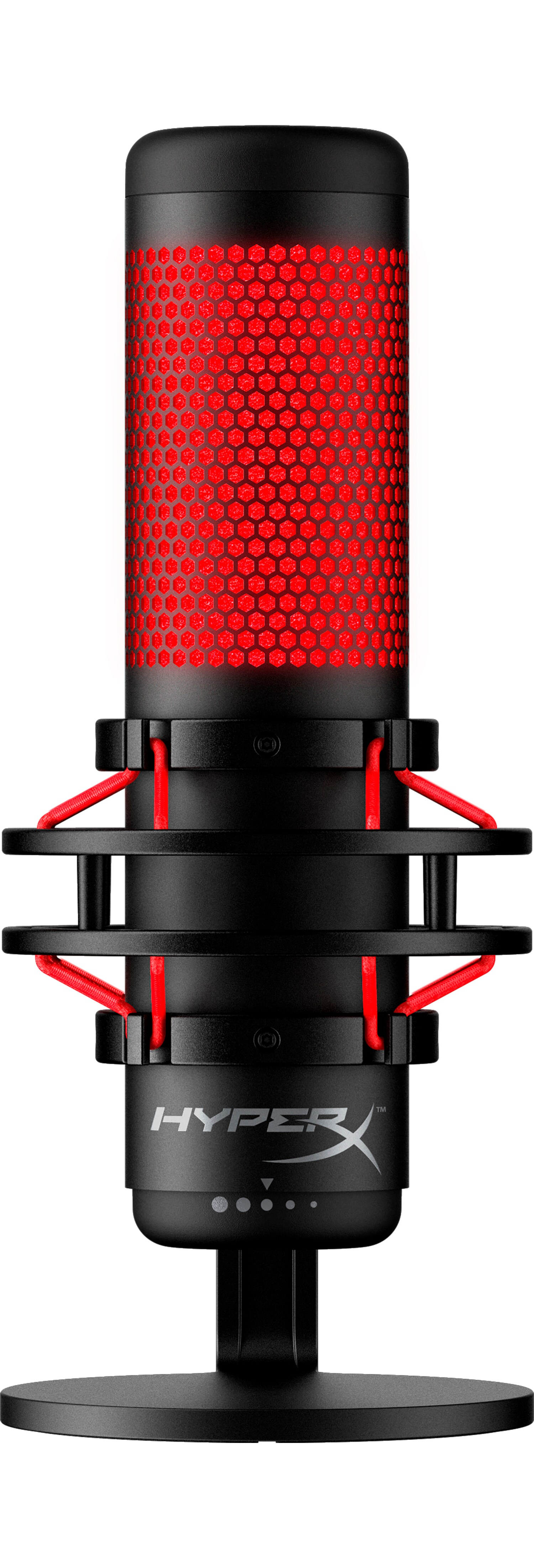foto del prodotto hyperx quadcast microfono usb nero rosso illuminazione rossa