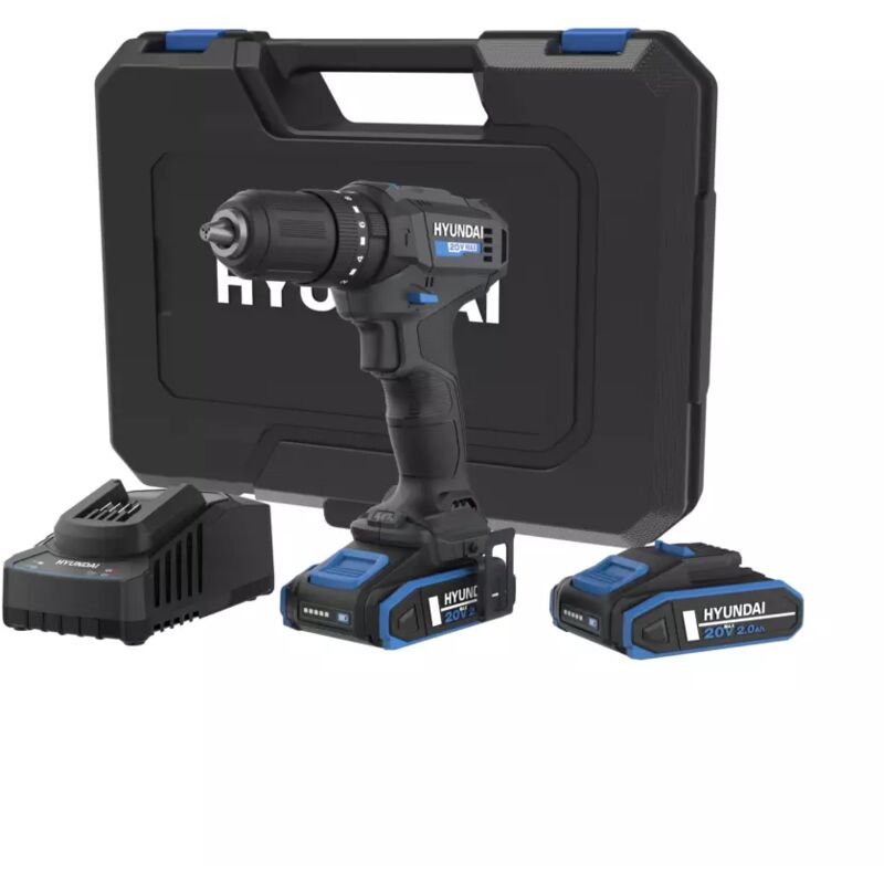 foto del prodotto hyundai kit valigetta trapano a percussione a batteria 50 nm 2 batterie 20v 2ah e caricabatterie cod. 25874