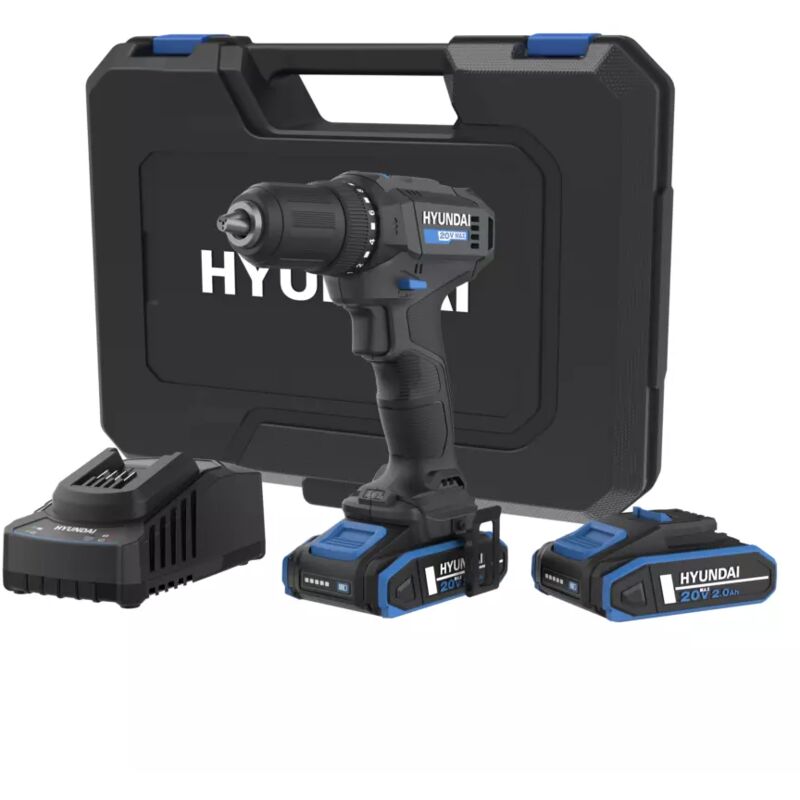 foto del prodotto hyundai kit valigetta trapano avvitatore a batteria 40 nm 2 x 20v 2ah e caricabatterie cod. 25871