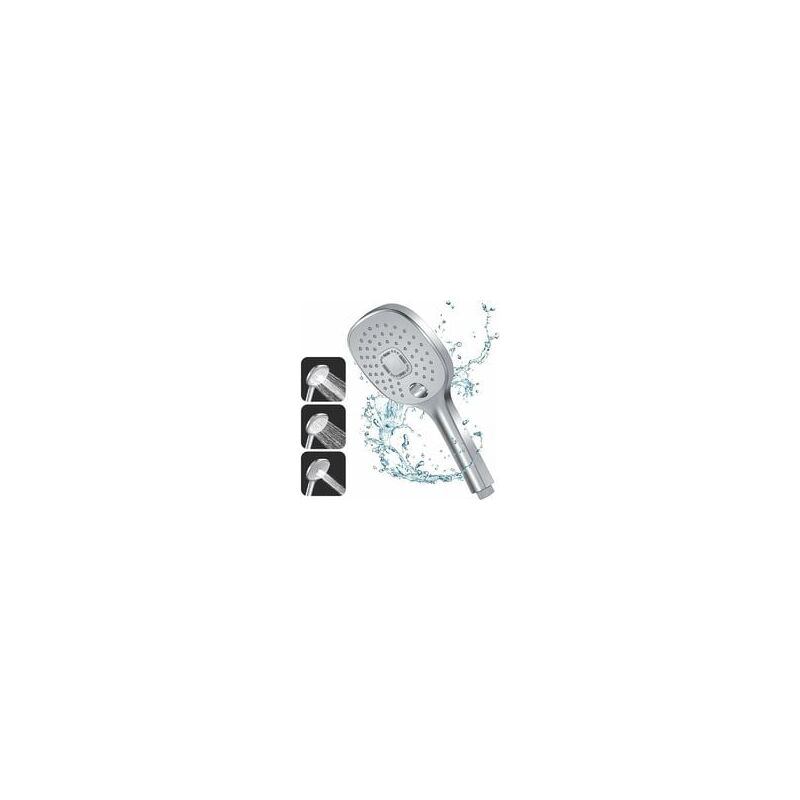 foto del prodotto hyy ar soffione doccia, 3 tipi di getto con impugnatura resistente e ugello in silicone ecologico, grande soffione doccia argentato soffione