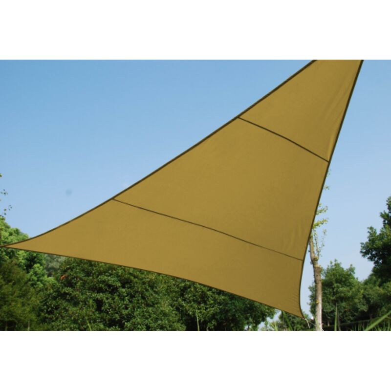 foto del prodotto i giardini del re koem vela telo ombreggiante triangolare 5x5x5m in poliestere colore beige con anelli di ancoraggio e corda da giardino esterno