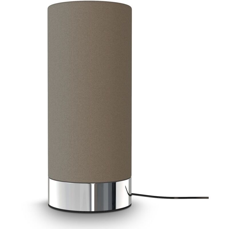 foto del prodotto i lampada da tavolo in tessuto talpa i funzione touch i funzione touch i 3 volte dimmerabile i e14 i base cromata i senza lampadina b.k.licht