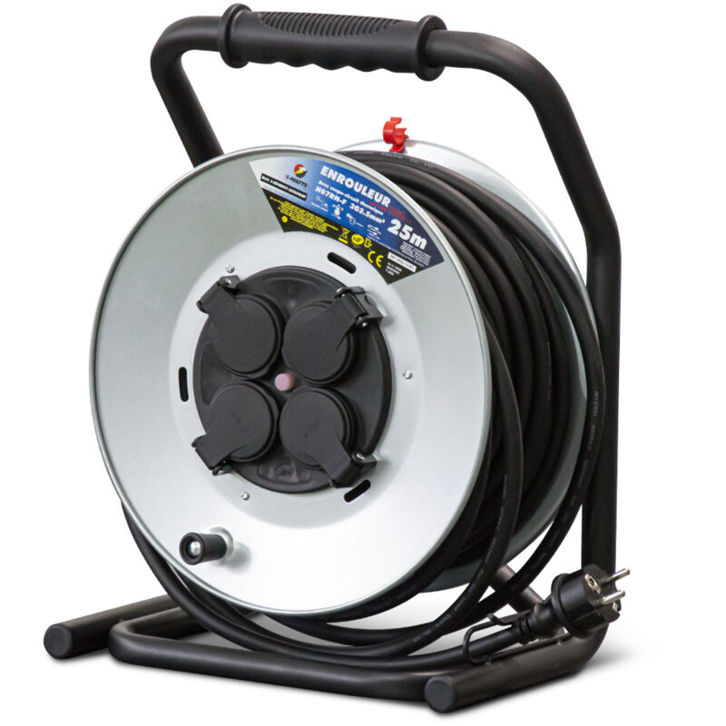 foto del prodotto i watts pro bobina elettrica con 4 prese h07rn 3g2,5mm 25m acciaio zincato