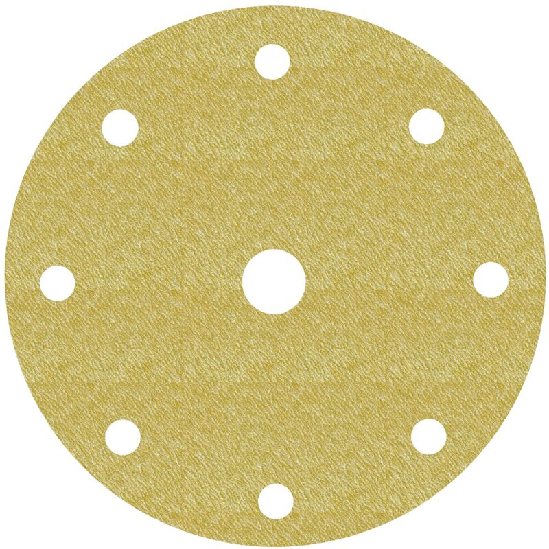 foto del prodotto i00530 caja de 100 discos de 150 mm de papel c autoadherente con abrasivo alox y antiembozante 8 agujeros grano 240 3m