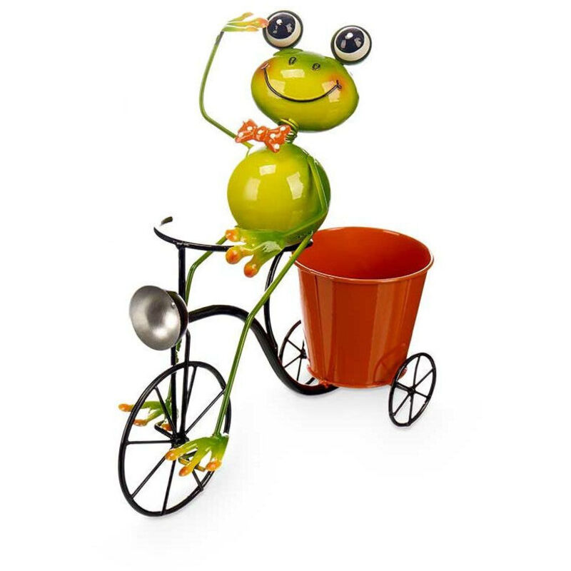foto del prodotto ibergarden vaso 324 26939a giallo rosso verde metallo bicicletta rana 31,5 x 32 x 17 cm