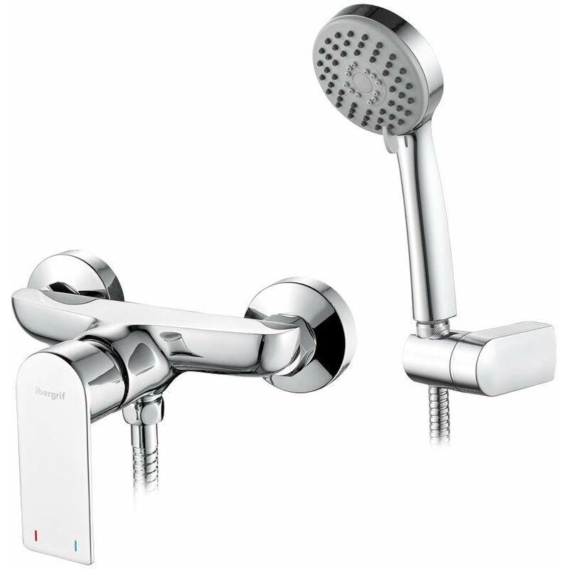foto del prodotto ibergrif m12002 supreme, rubinetto miscelatore monocomando per doccia con doccetta, supporto e flessibile, cromo, argento