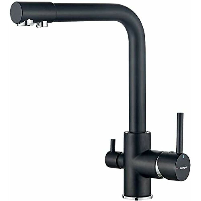 foto del prodotto ibergrif m22109b rubinetto cucina 3 vie, miscelatore lavello con bocca girevole a 360, nero