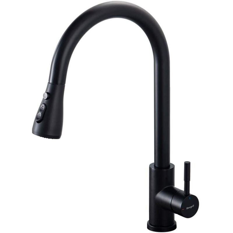 foto del prodotto ibergrif m22136b rubinetto da cucina monocomando in acciaio inossidabile con doccetta estraibile, beccuccio girevole a 360 e risparmio idrico, alta