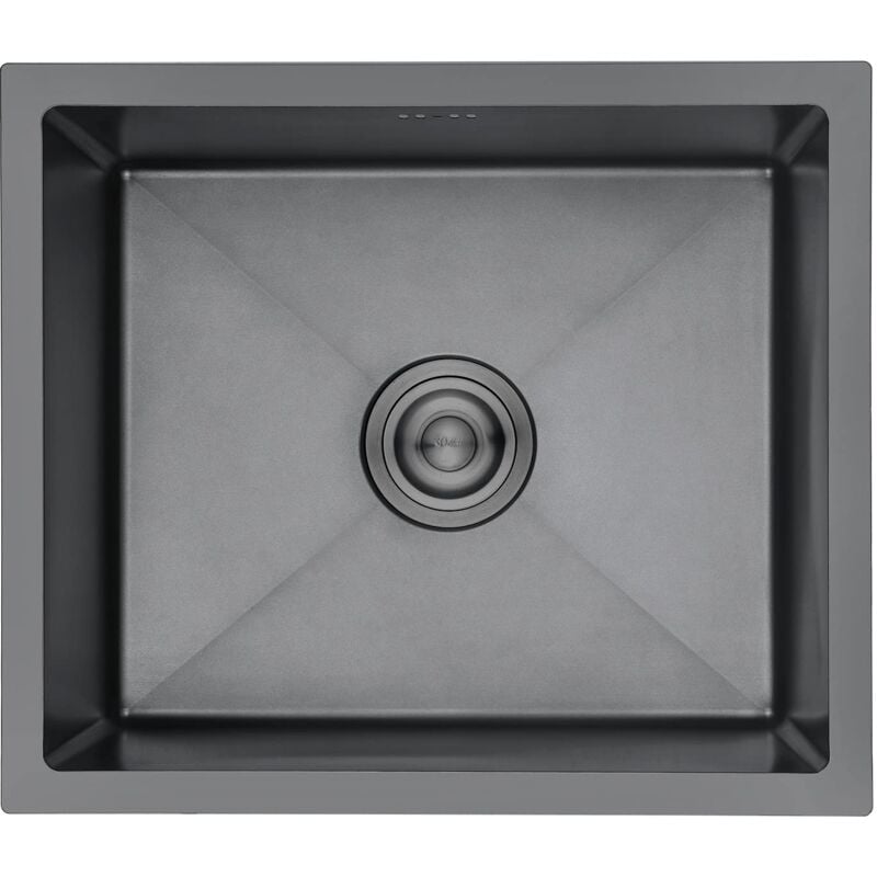 foto del prodotto ibergrif m85043b lavello cucina in acciaio inox 50x43 cm, installazione a sopratop o filotop con sifone antiodore e kit scarico completo, nero