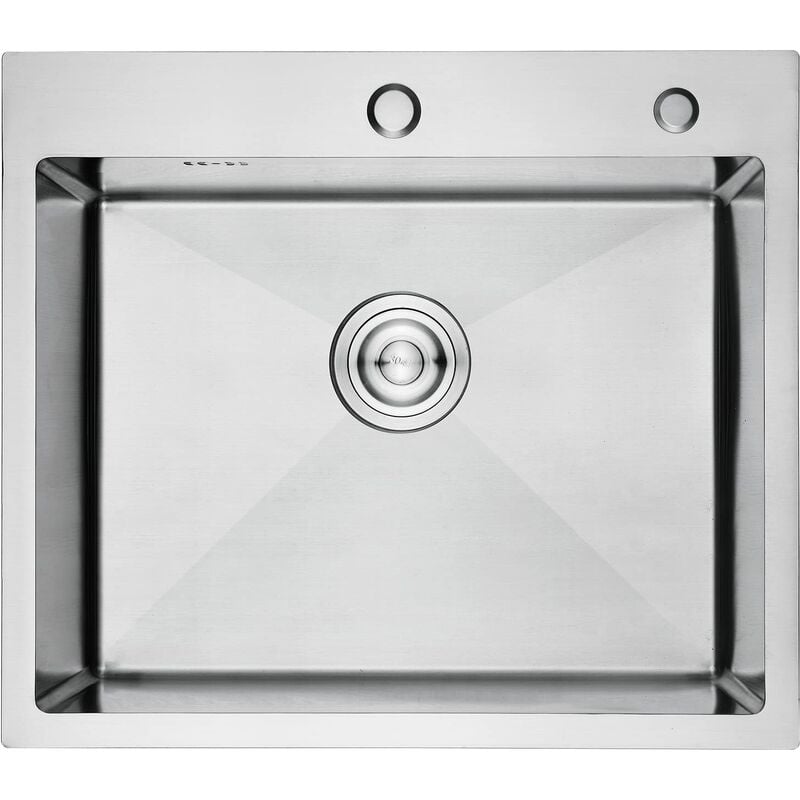 foto del prodotto ibergrif m85545, lavello cucina 1 vasca con set di drenaggio, lavabo cucina con 2 fori, 55 x 45 cm, acciaio inox
