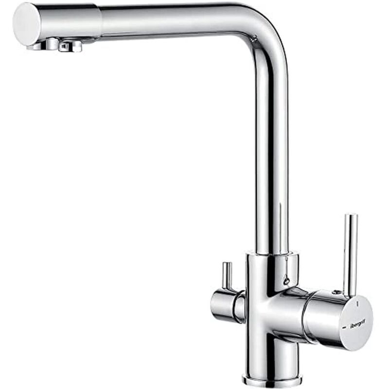 foto del prodotto ibergrif rubinetto cucina 3 vie, miscelatore cucina lavello con bocca girevole a 360, rubinetto per cucina con filtro per acqua potabile e funzione
