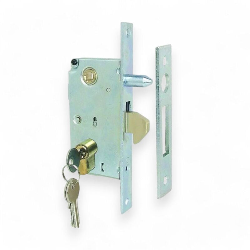 foto del prodotto ibfm serratura infilare per cancello con gancio acciaio zincato perno fisso cilindro 54 mm chiusura sicurezza 1 mandata 3 chiavi 40 mm